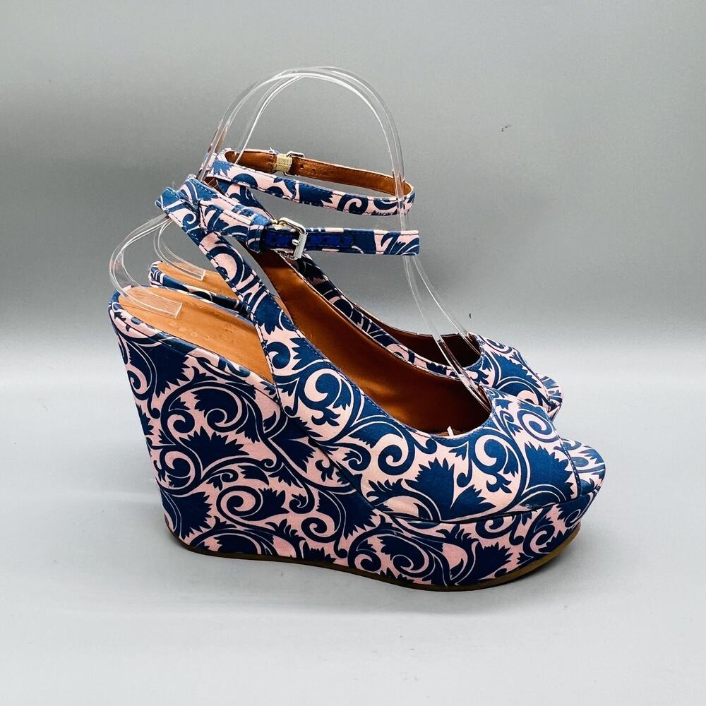 Marc By Marc Jacobs Shoes Womens 8.5 Blue Floral Wedge Slingback Heels Platforms